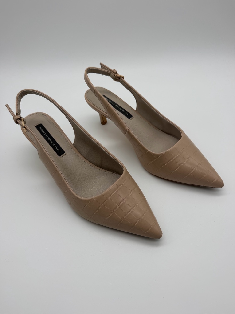 French Connection Croc Textured Pointed Kitten Heel Slingback Pumps Size 8